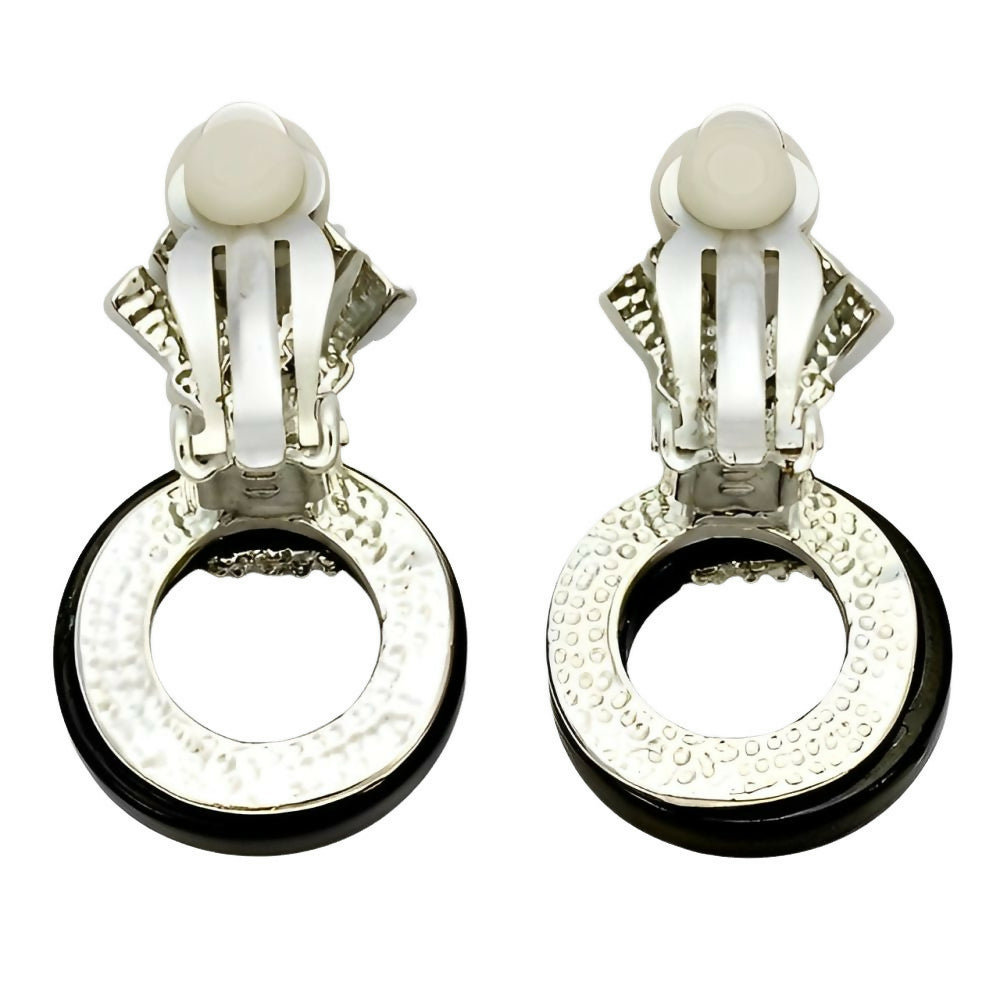 Art-Deco-Style-Silve-Plated-Black-Hoop-and-Rhinestone-Earrings-2z