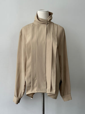 Vintage 1980s High Neck Pleated Shirt - M-L