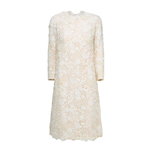 1960s French Couture Cream Guipure Floral Lace Midi Dress