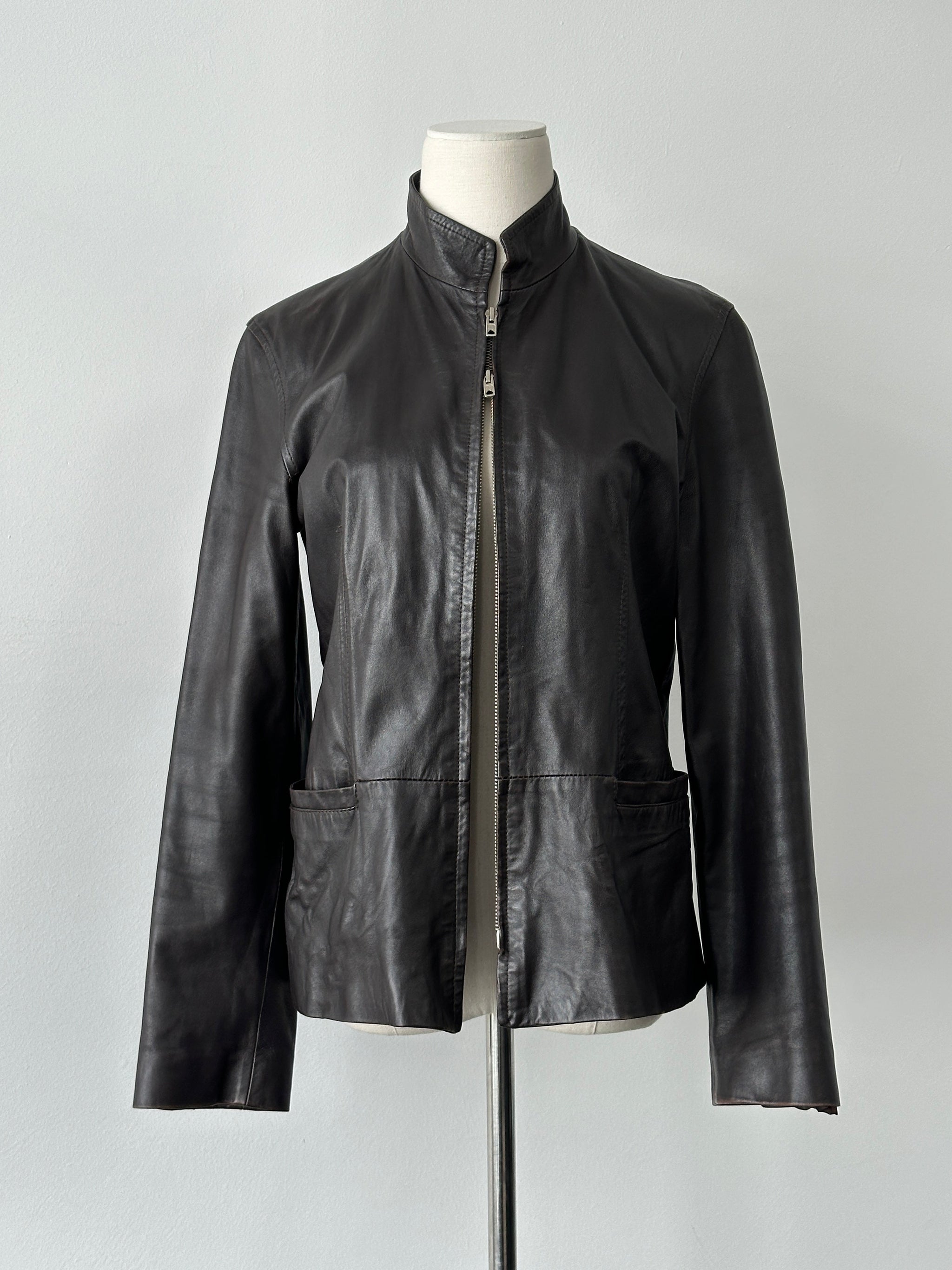 マ*ー様 archive 00s double zip Leather Jack Vintage 1990s Double Zip Leather Jacket - S-M – Peekaboo Vintage