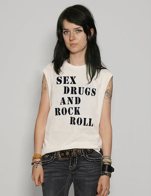 'S'x D'ugs and Rock n Roll' Vest in Ecru