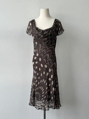 Vintage 2000s Silk Printed Cowl Midi Dress - S-M
