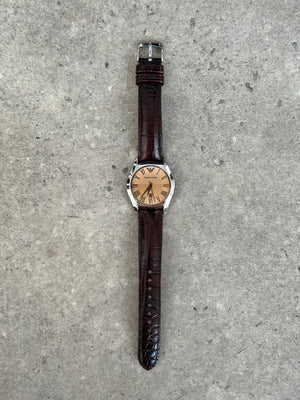 Emporio Armani 2000s Stainless Steel Leather Logo Watch