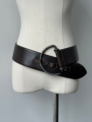 Vintage 1990s Leather Chunky D Ring Belt - W35-38