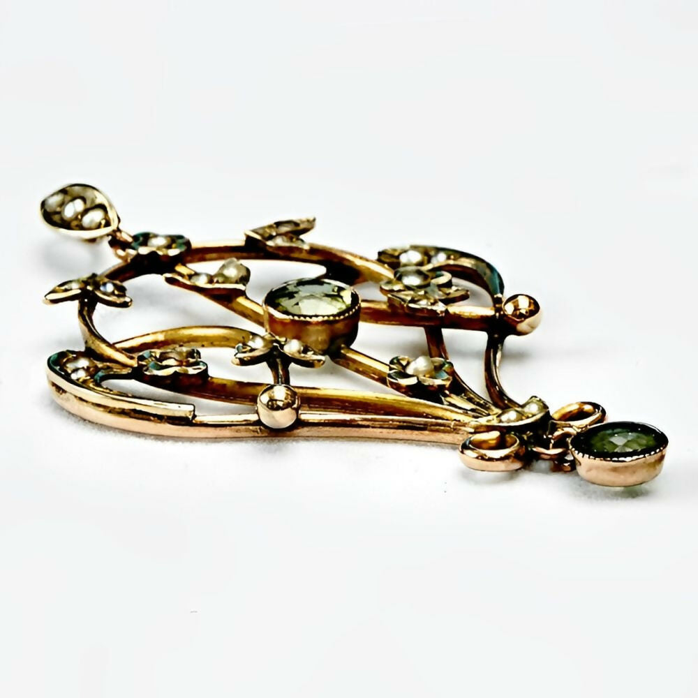 Art-Nouveau-9ct-Gold-Lavaliere-Pendant-Peridot-Paste-and-Natural-Seed-Pearls-3z