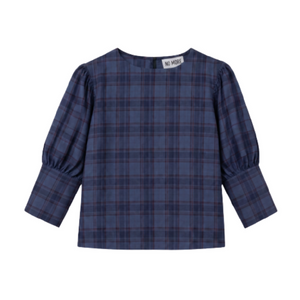 IWONA BLOUSE NAVY CHECK LINEN