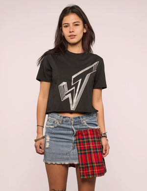 Tartan Patch Denim Skirt