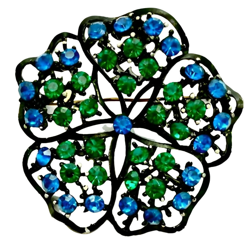 japanned-blue-and-green-crystal-flower-brooch-and-leaf-clip-on-earrings-1960s-2zop