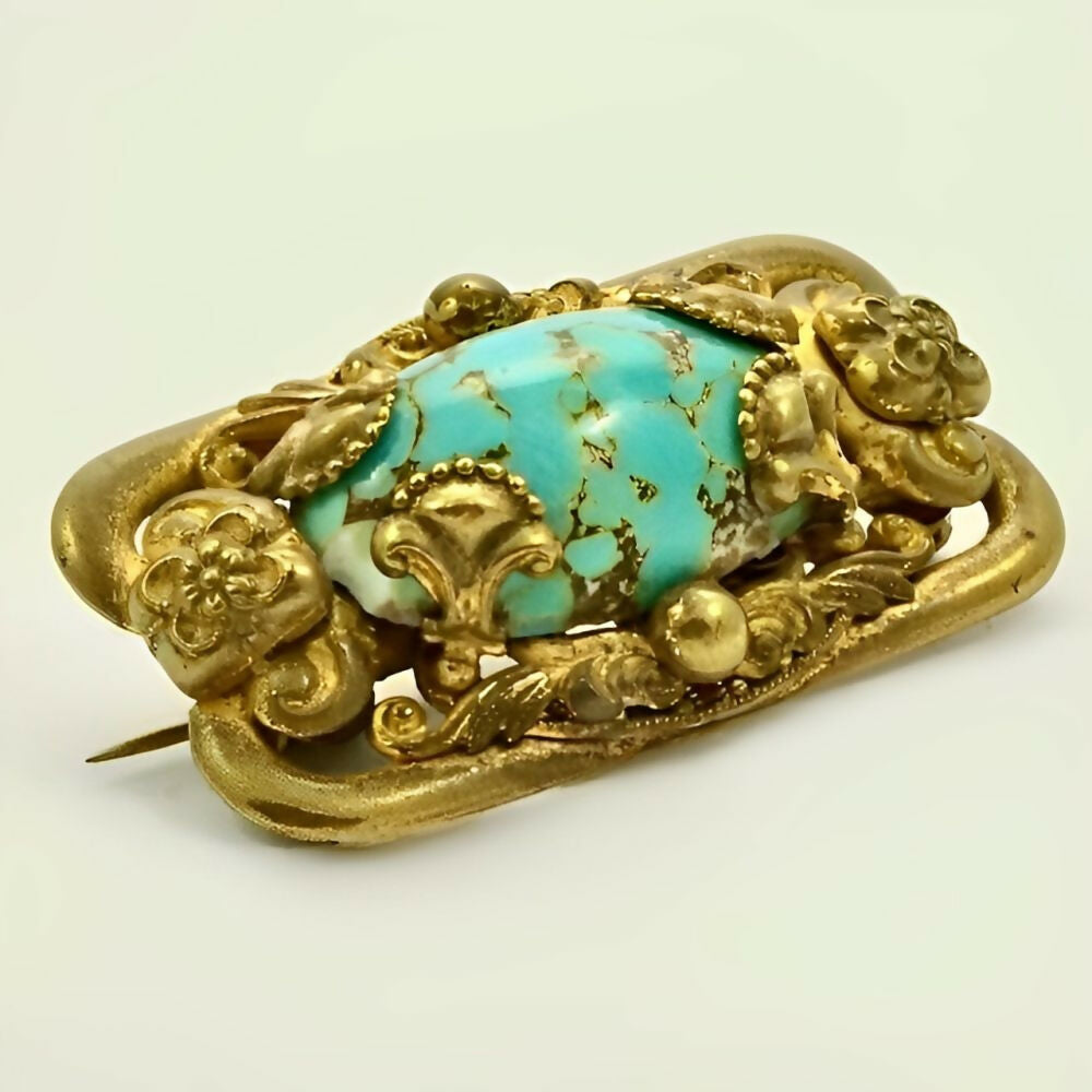 rectangular-gold-tone-flower-surround-brooch-with-turquoise-oval-glass-stone-3z