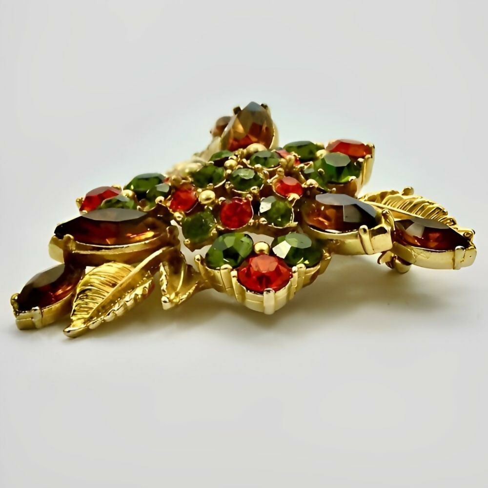 triangular-gold-tone-leaf-and-flower-design-brooch-with-green-orange-and-brown-crystals-3z