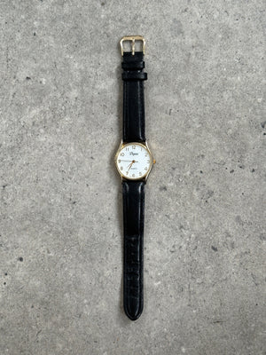 Vintage 1990s Gold Tone Quartz Leather Watch