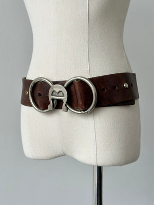 Vintage 1990s Western Horseshoe Leather Belt - W32-35