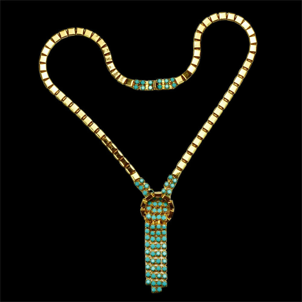 gold-tone-link-necklace-with-turquoise-four-spray-pendant-and-clasp-8p