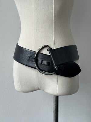Vintage 1990s Leather Chunky D Ring Belt - W35-38