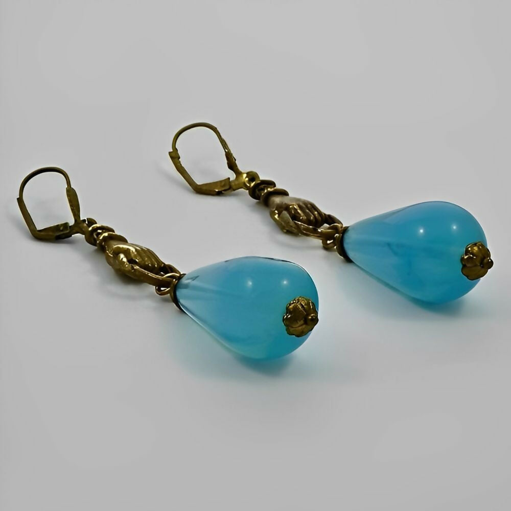 gold-plated-hands-lever-back-earrings-with-blue-opaline-drops-3z