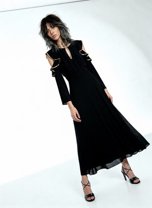 Ossie Clark Vintage Style Black & Gold Dress UK 14 – Peekaboo Vintage Marketplace