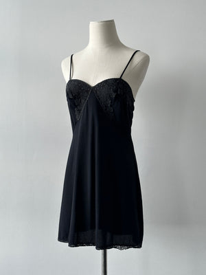 Vintage 1990s Lace Satin Mini Slip Dress - S