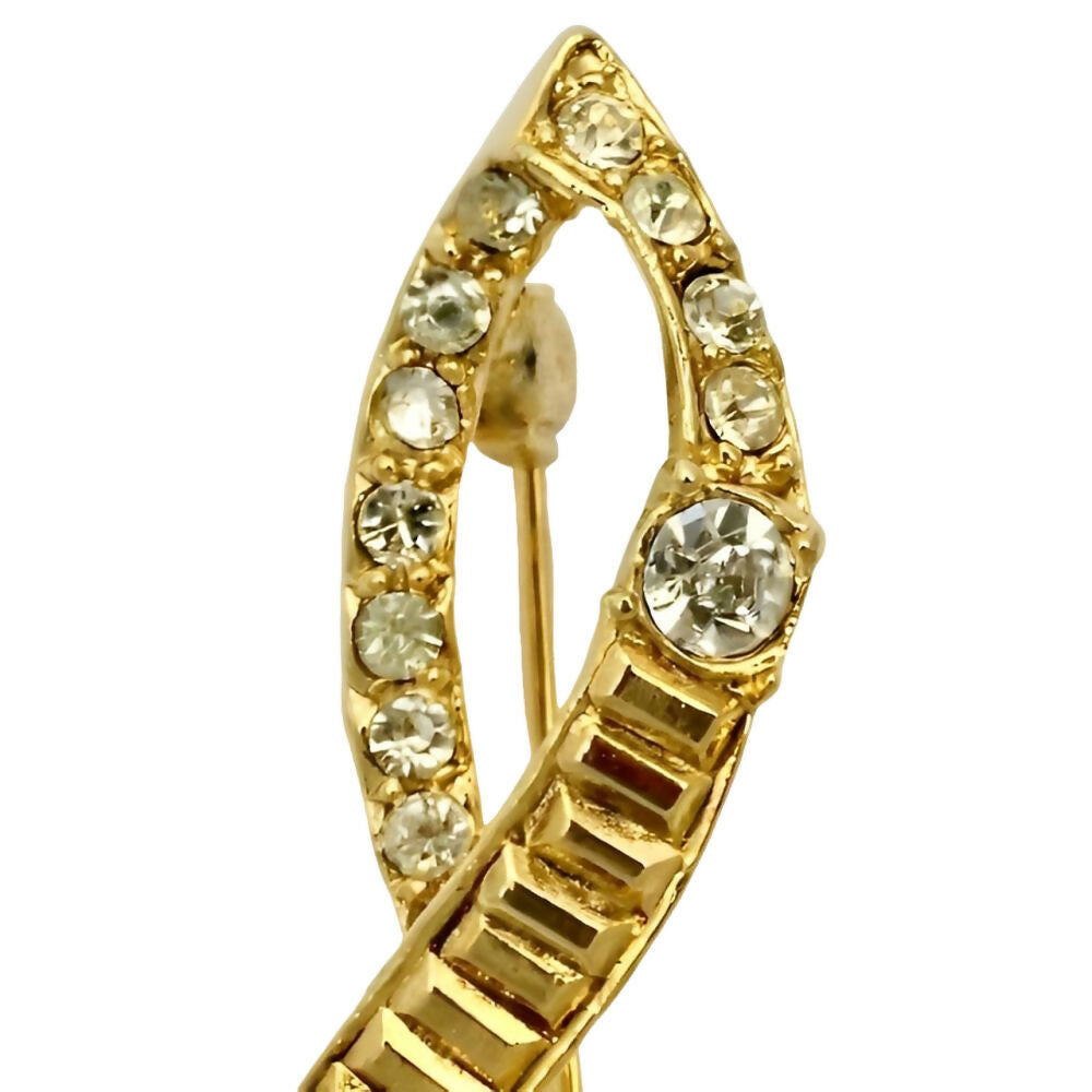 Gold Plated Treble Clef Brooch with Clear Round Crystals-2z