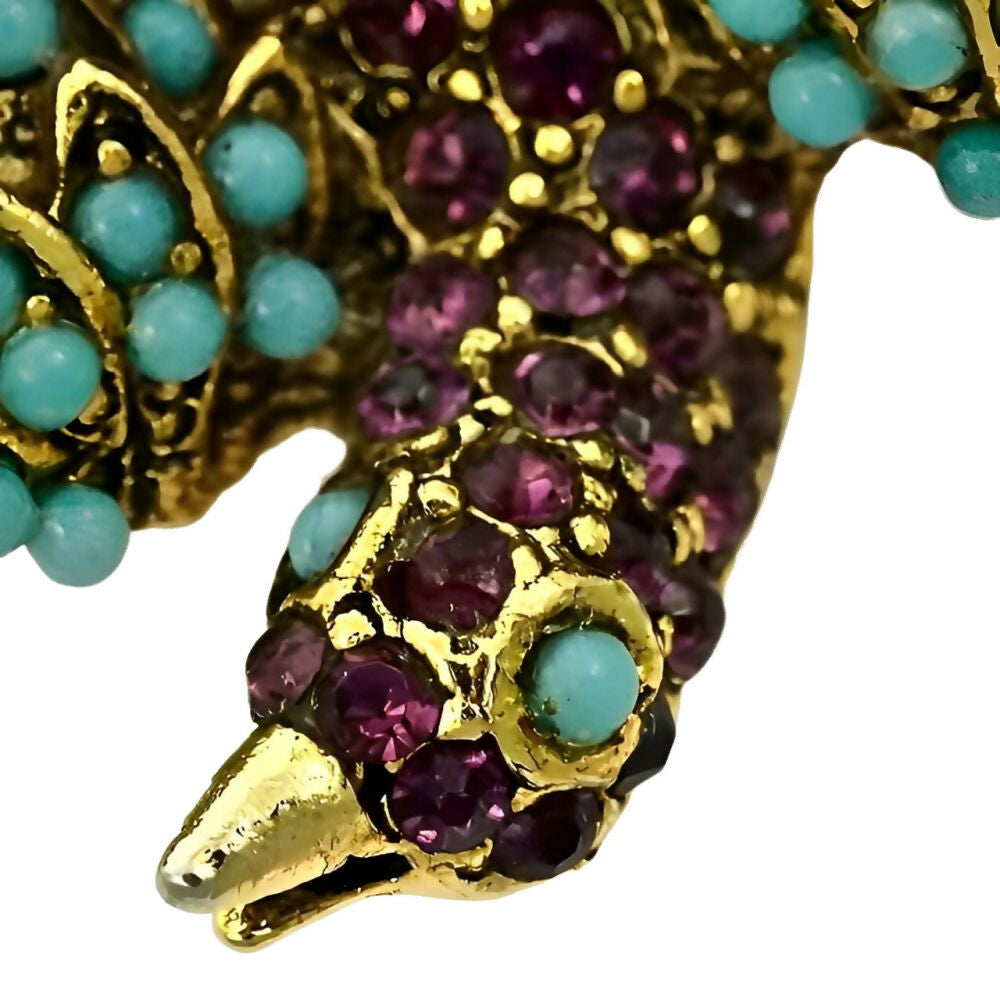 pauline-rader-gold-plated-amethyst-rhinestone-and-turquoise-glass-bird-brooch-2z(1)