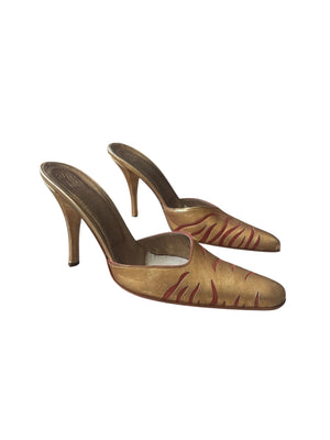 Statement vintage 90s mule heels in a metallic bronze size 38