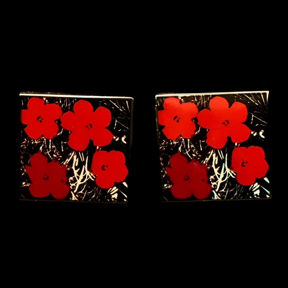 Andy-Warhol-Silver-Plated-Pink-and-Red-Flower-Cufflinks - 6z