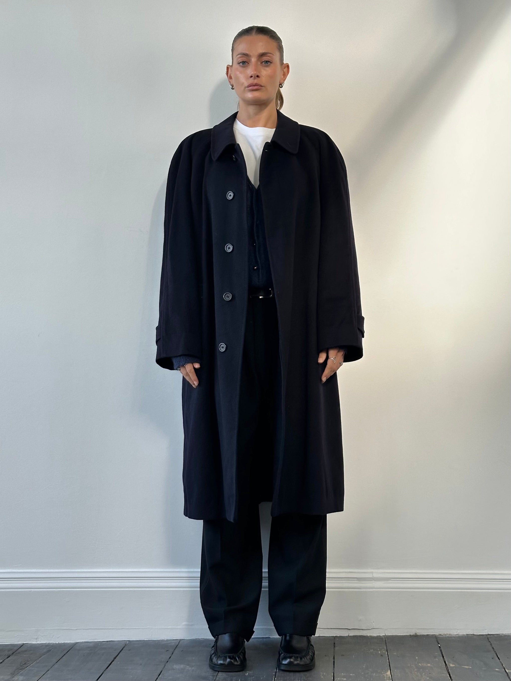 60-70's Burberry　Pure Cashmere Coat Vintage 80s Burberrys 100% Cashmere Trench Coat Overcoat Men 44R