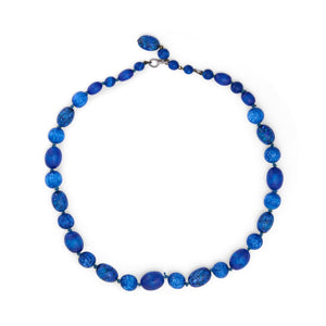 1950s Blue Peking Glass Graduated Beaded Necklace