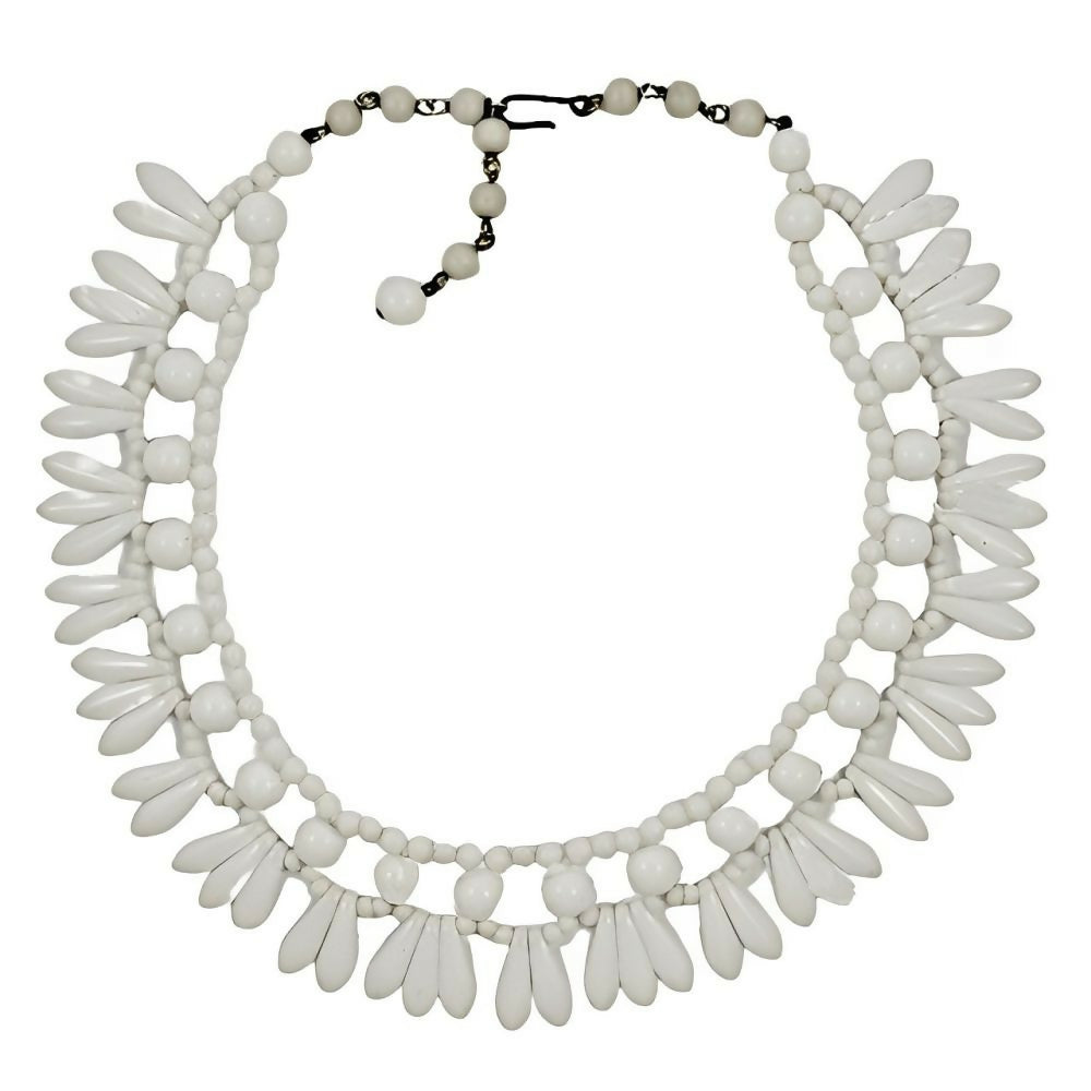 Art-Deco-Style-White-Milk-Glass-Drop-Fringe-Necklace-circa-1950s - 1z