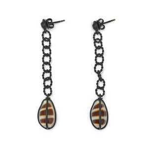 2000s Bottega Veneta Black Chain and Shell Earrings with Dust Bag