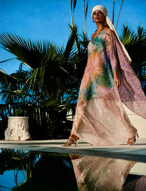 Aline, reworked silk 70s hand painted patchwork parachute kaftan