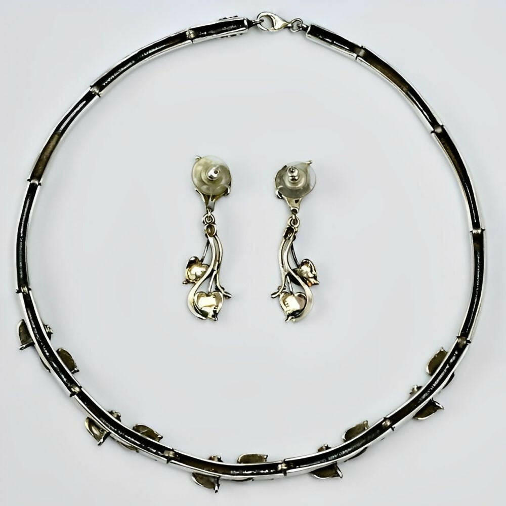 Sterling-Silver-Art-Nouveau-Style-Collar-Necklace-and-Earrings-Set-circa-1990s-5z