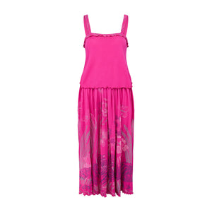 1970s Caroline Charles Pink Printed Jersey Top and Skirt Ensemble