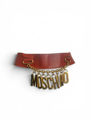 Vintage Moschino by Redwall Leather Logo Charm Belt – Size 42