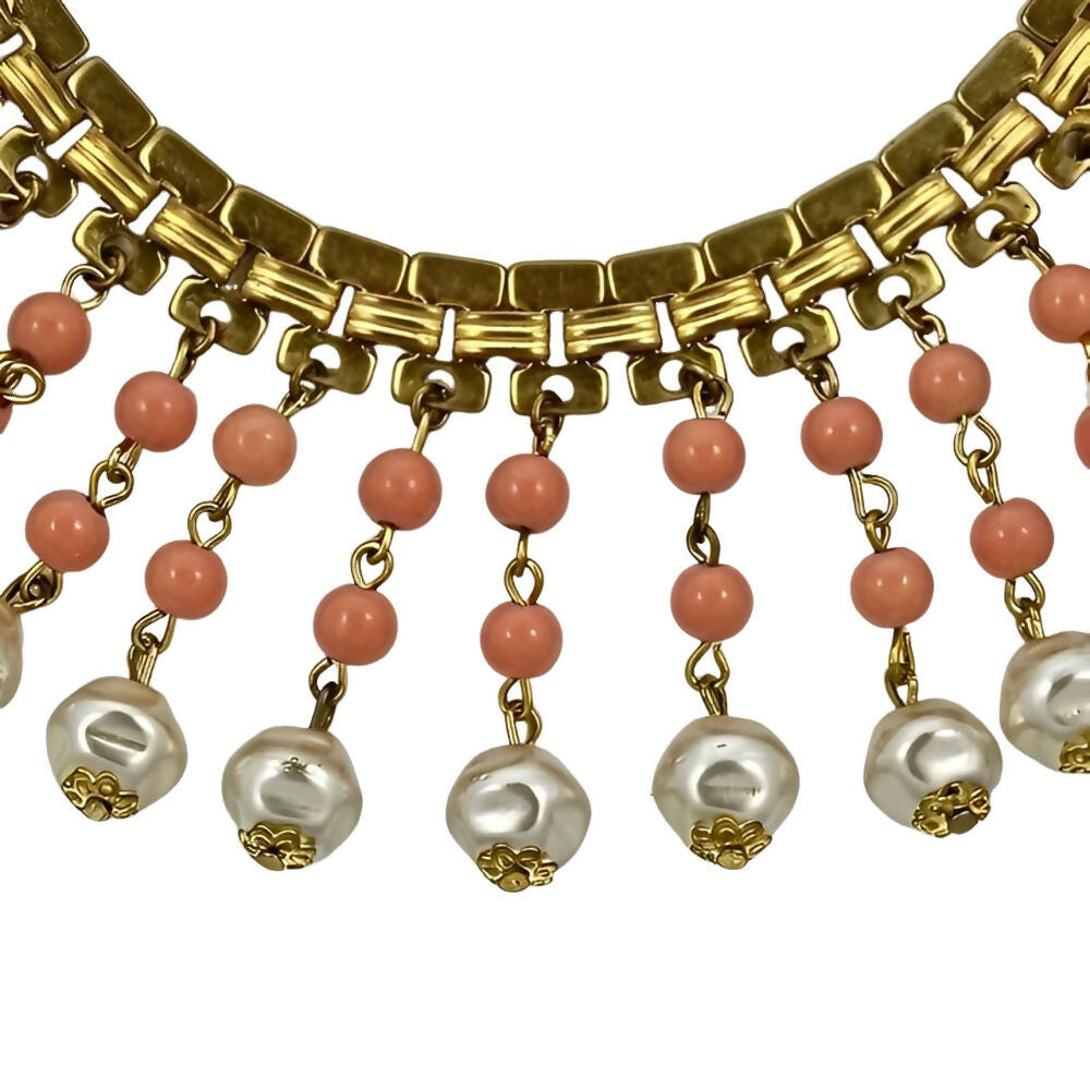 gold-plated-coral-glass-bead-faux-baroque-pearl-drop-collar-necklace-circa-1950s-2z