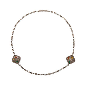 1990s Edouard Rambaud Silver Chain Necklace with Gemstone Pendants