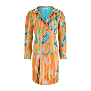 1990s Emanuel Ungaro Haute Couture Orange Silk Floral Skirt Suit