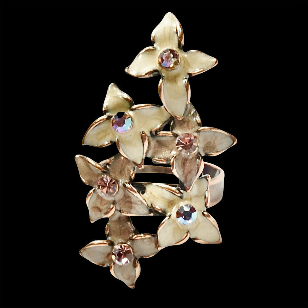 copper-tone-six-enamel-flowers-adjustable-ring-with-pink-and-aurora-borealis-crystals-6p