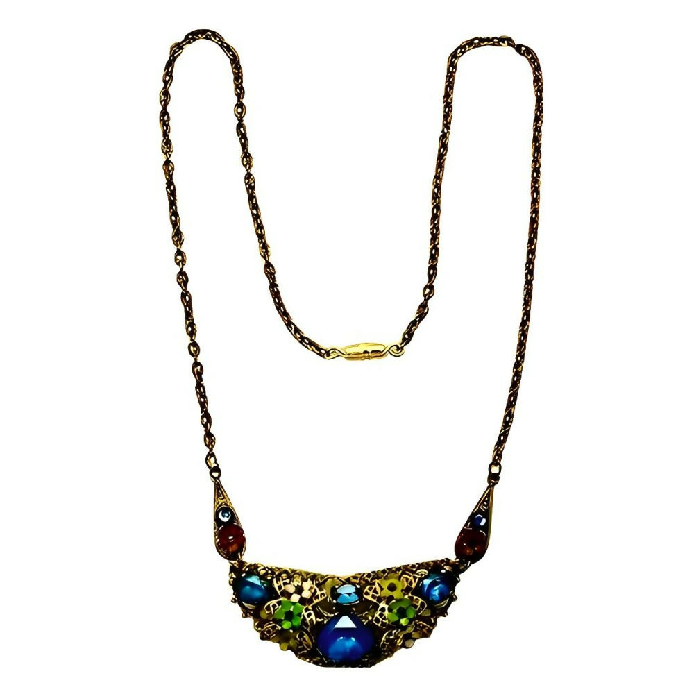 czech-gilt-metal-enamel-flower-blue-glass-necklace-circa-1930s-1z