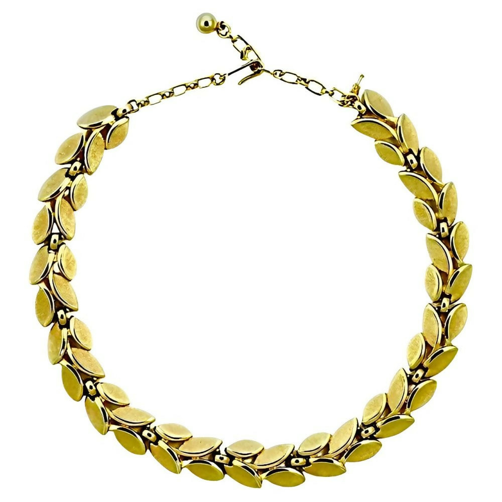 Trifari-Gold-Plated-Brushed-and-Shiny-Leaves-Link-Necklace-circa-1960s-1z