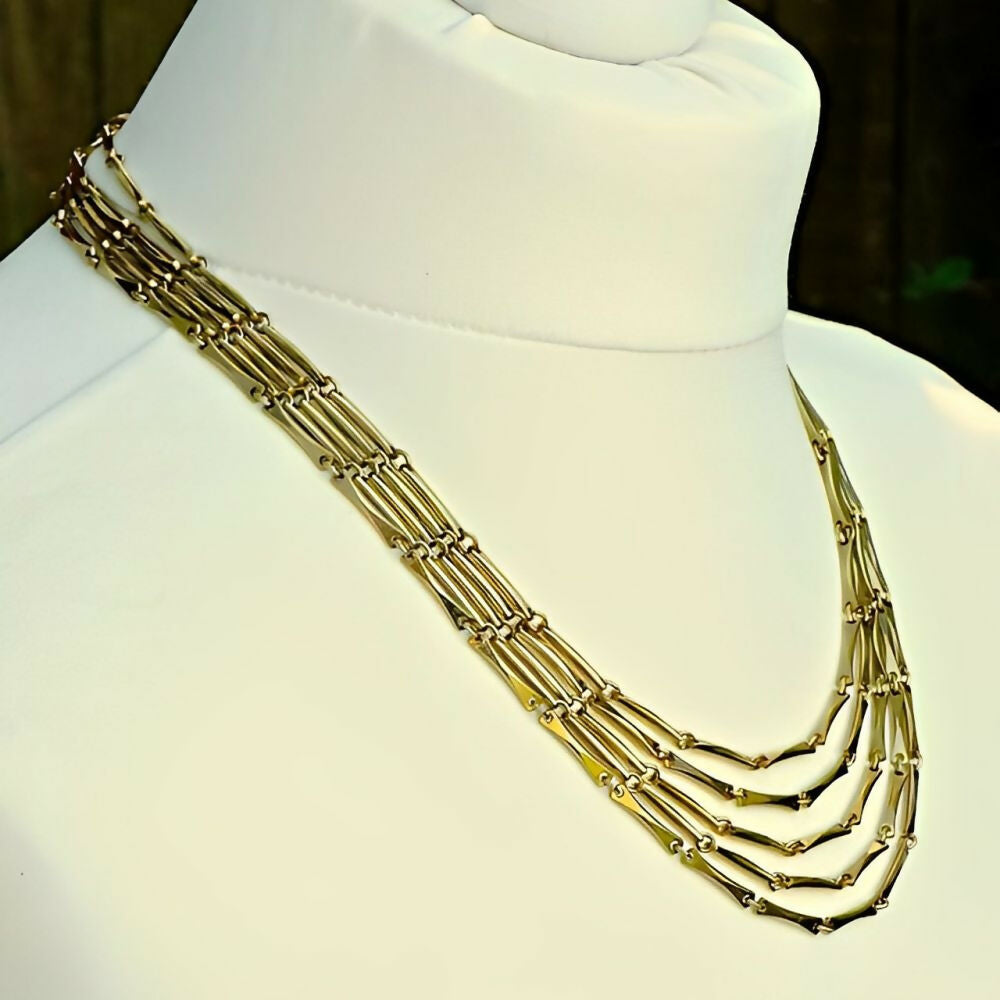 Gold-Plated-Five-Strand-Chain-Link-Necklace-circa-1950s-2z