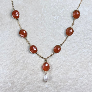 Lerici Sunset Venus Necklace | Handmade Carnelian | Drop Pearl | Gold Vermeil Jewellery | Clarke Palmer