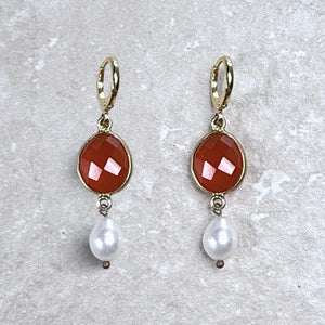 Lerici Sunset Earrings | Handmade Carnelian | Drop Pearl |Gold Vermeil Jewellery | Clarke Palmer
