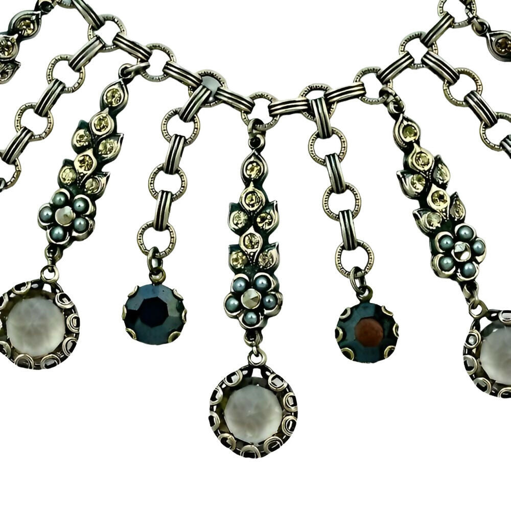 Askew-London-Antiqued-Silver-Tone-Drop-Necklace-Marcasites-Rhinestones-Pearls-4z