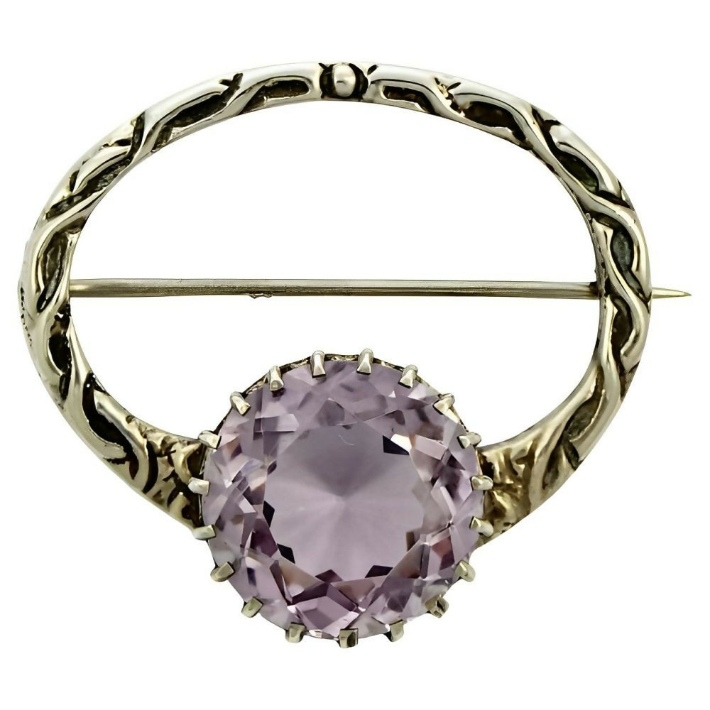 Antique-Victorian-Celtic-Silver-and-Faux-Amethyst-Brooch-1zp