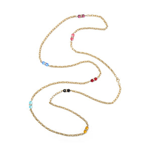 1970s Gold Chain Rope Necklace with Faceted Glass Beads