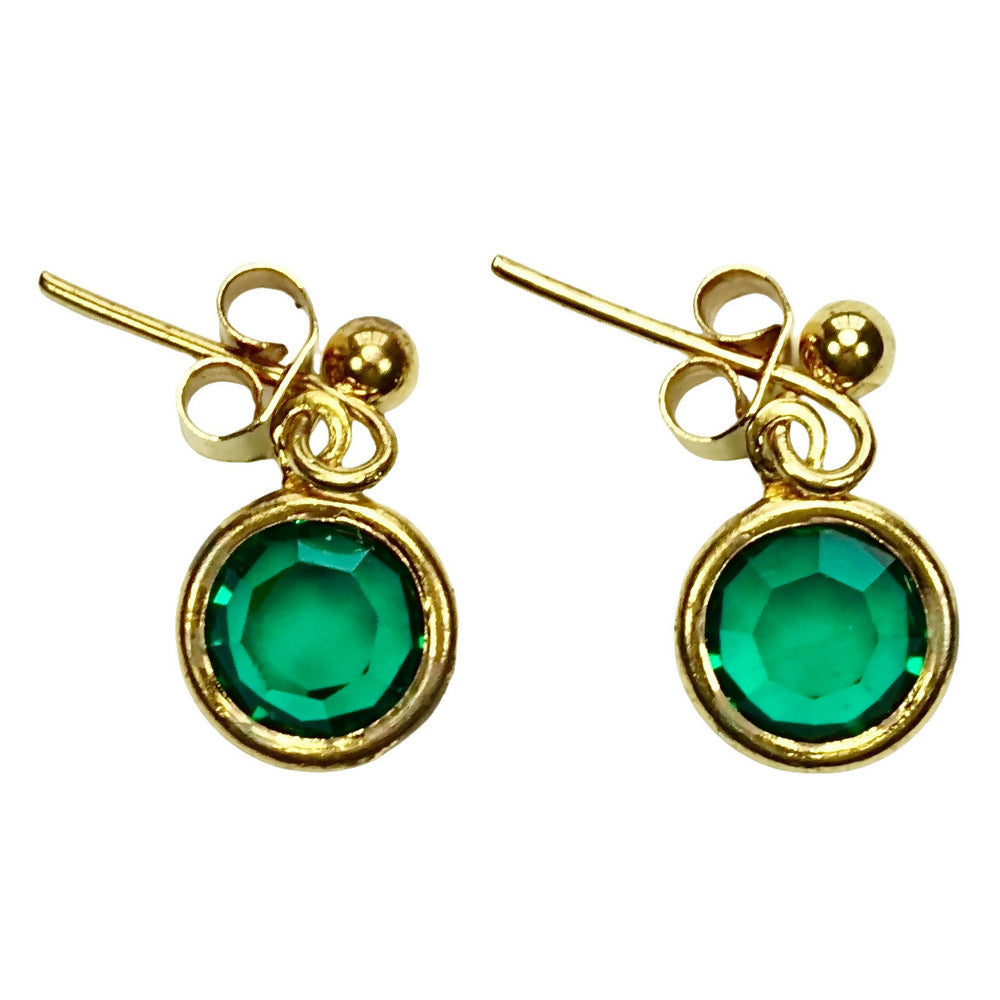 gold-plated-pierced-single-drop-earrings-with-round-green-faceted-glass-crystals-1p