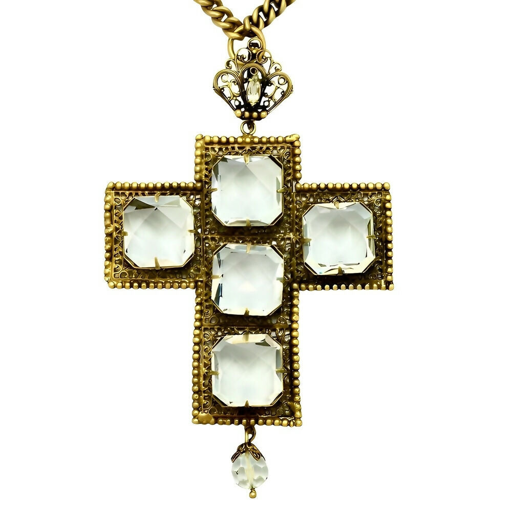 joseff-of-hollywood-gold-plated-clear-crystal-cross-necklace-1930s-2p