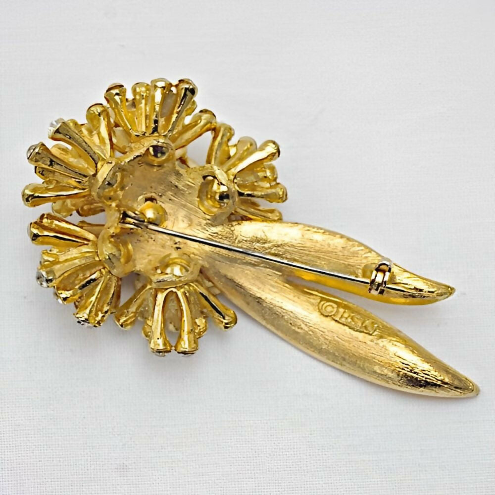 BSK-Brushed-and-Shiny-Gold-Plated-Clear-Rhinestone-Spray-Statement-Brooch-4z