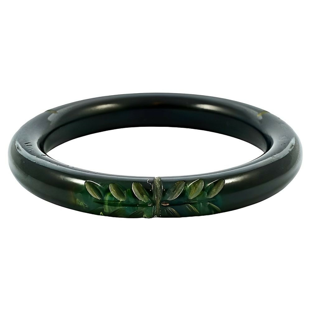 Art-Deco-Black-and-Marbled-Green-Carved-Leaves-Bakelite-Bangle-1z