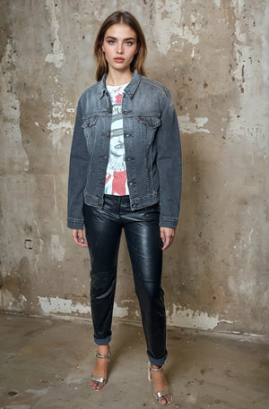 Original Vintage 1990's Grey Washed Out Denim Levis Jacket UK 8 - 12
